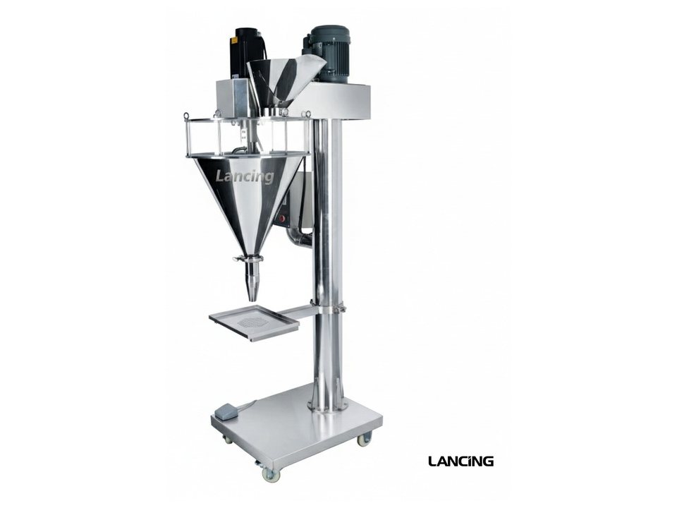 Semi-automatic auger filler with stainless hopper and dosing nozzle