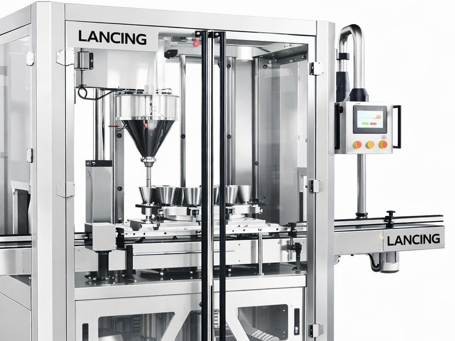 Close product view of automatic auger filling equipment
